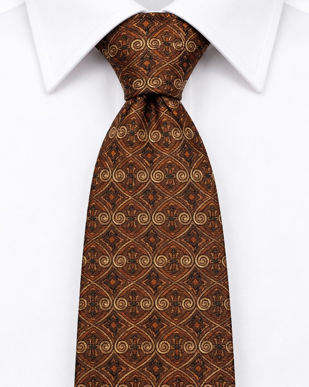 Robert Talbott 100% Silk Neck Tie Brown Gold Wavy Lines Made in Italy Men's